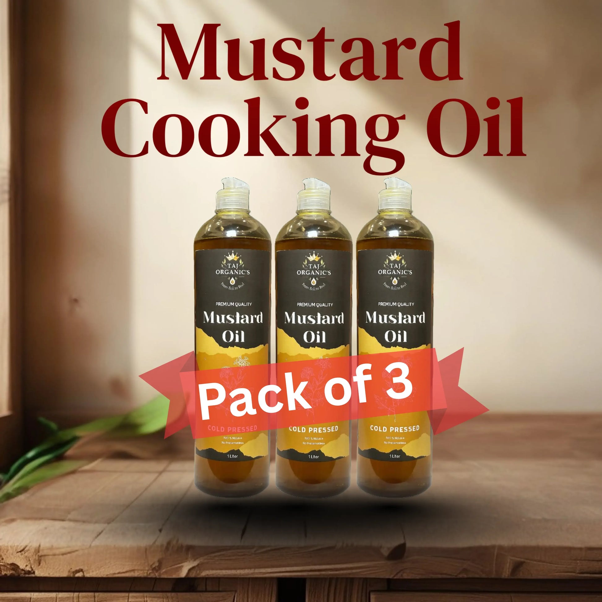 Taj Organic mustard cooking oil with a 'Pack of 3'
